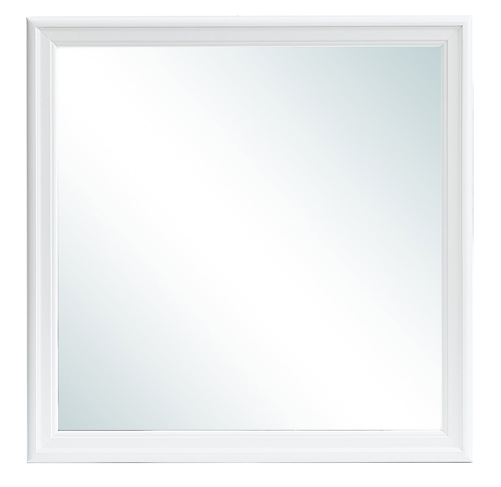 Framed bathroom mirror with a clean white border
