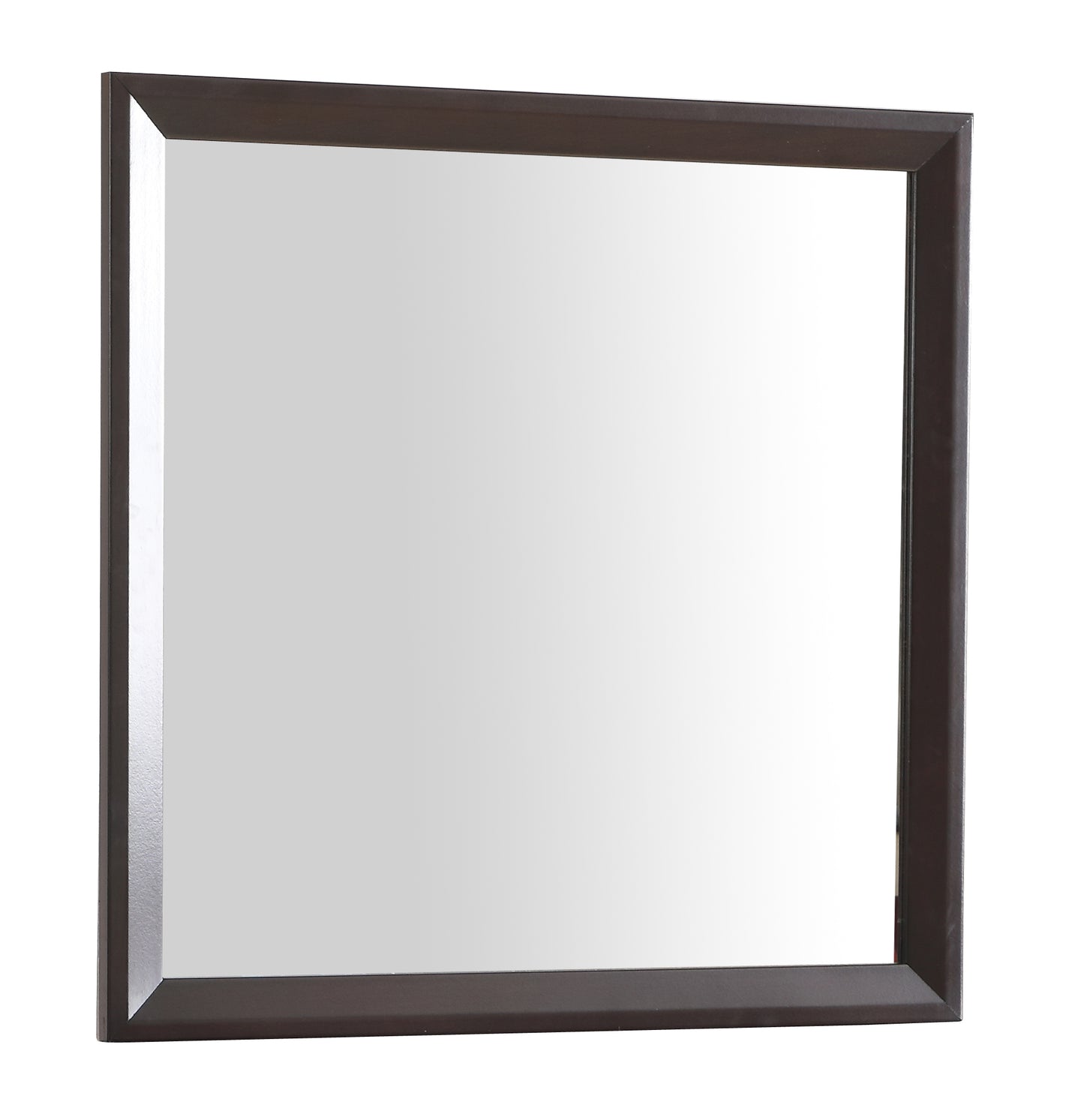 Square brown wood framed mirror for dressing table