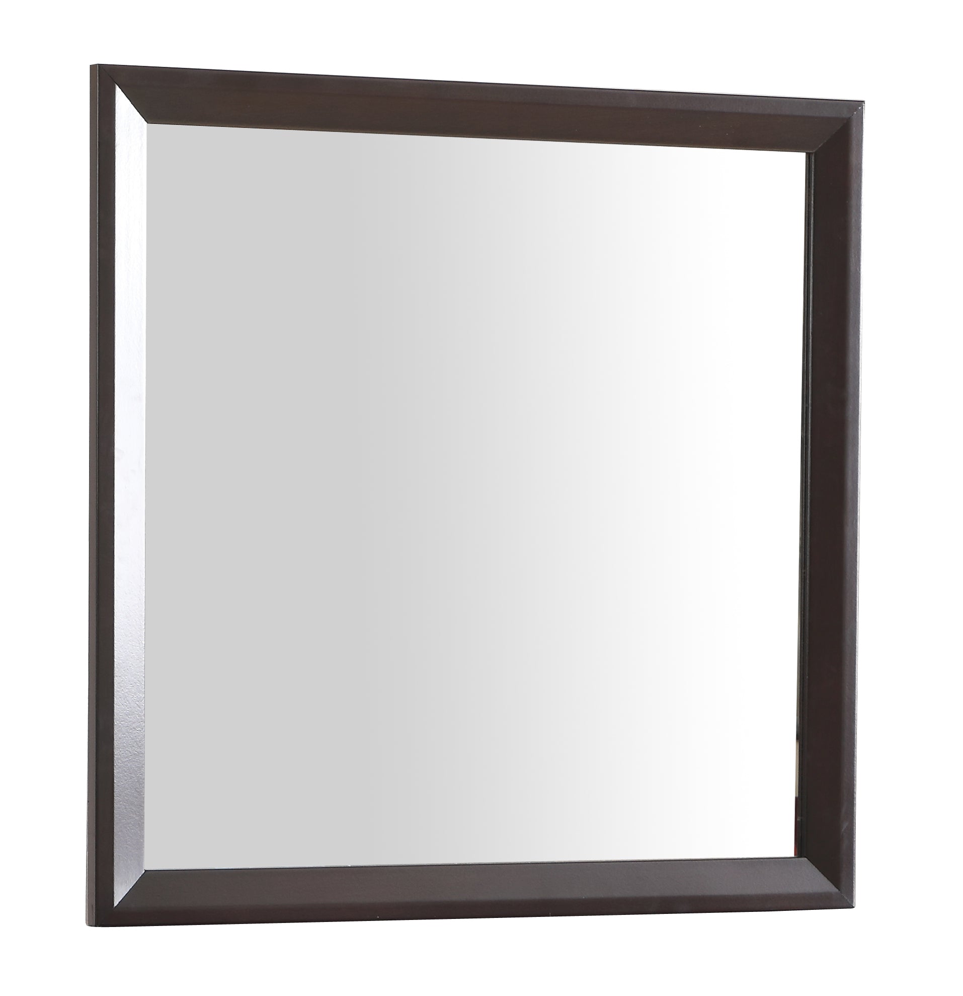 Square brown wood framed mirror for dressing table