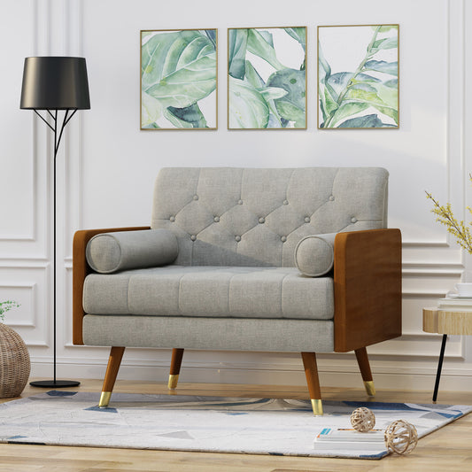 TREATLIFE HOME Mid-Century Modern Club Chair with Button-Tufted Design and Accent Pillows, Beige Upholstery