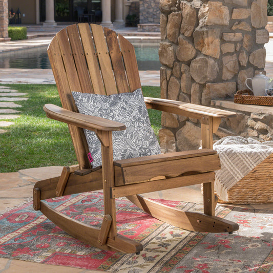 TREATLIFE HOME Outdoor Slat-Back Rocking Chair, Comfortable Design for Patio or Garden, Acacia Wood, Dark Grey Finish