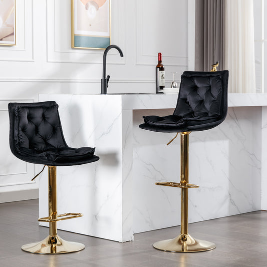 Black velvet tufted bar stool with gold base