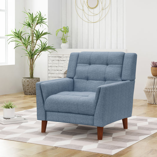 TREATLIFE HOME Upholstered Armchair with Flared Arms and Tufted Design, Sturdy Wooden Legs, Comfortable Foam Padding, Blue