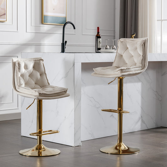 Cream velvet tufted bar stool with gold base
