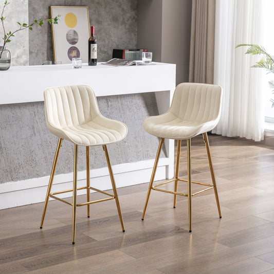 Cream channeltufted bar stool with gold metal legs