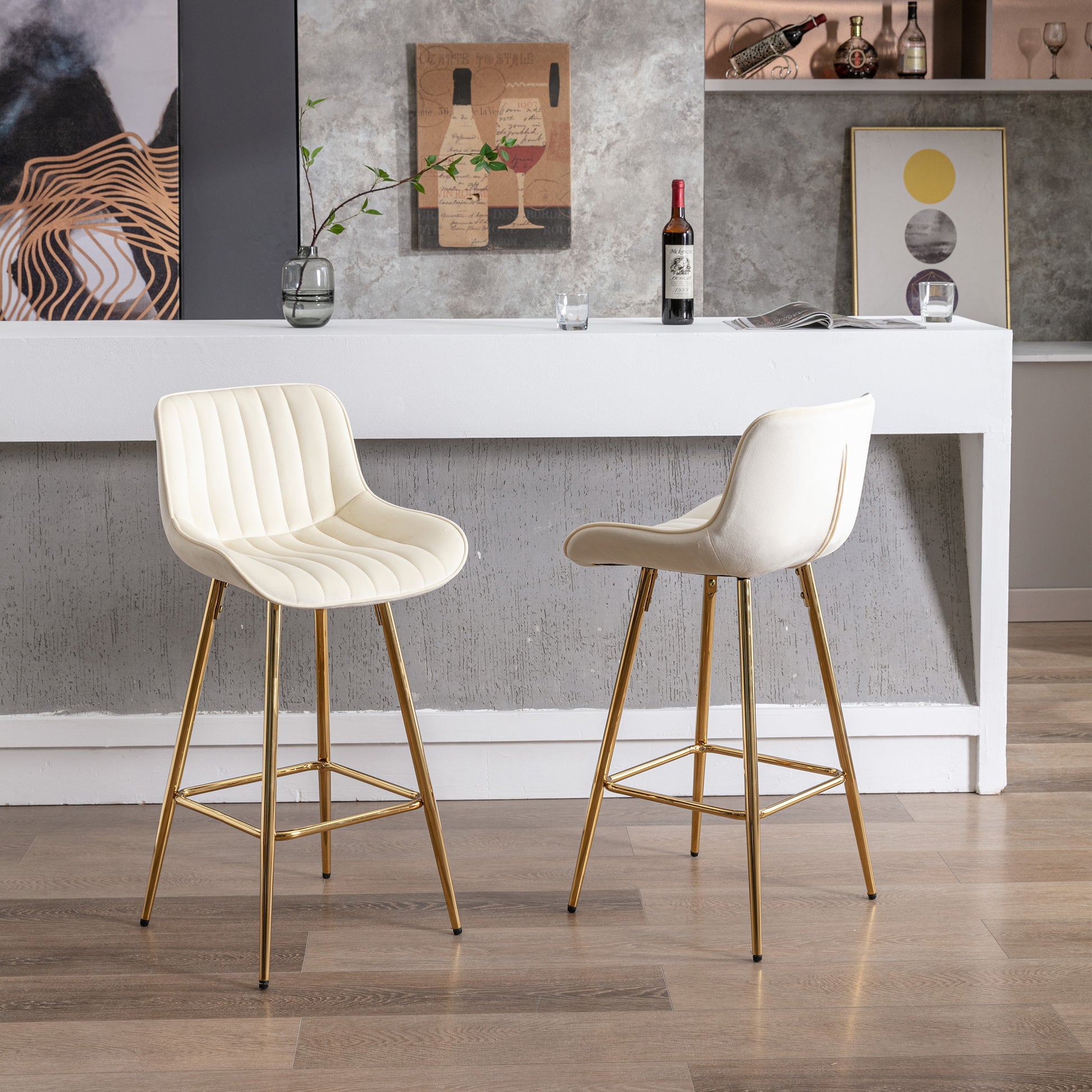 Cream upholstered bar stool with gold legs