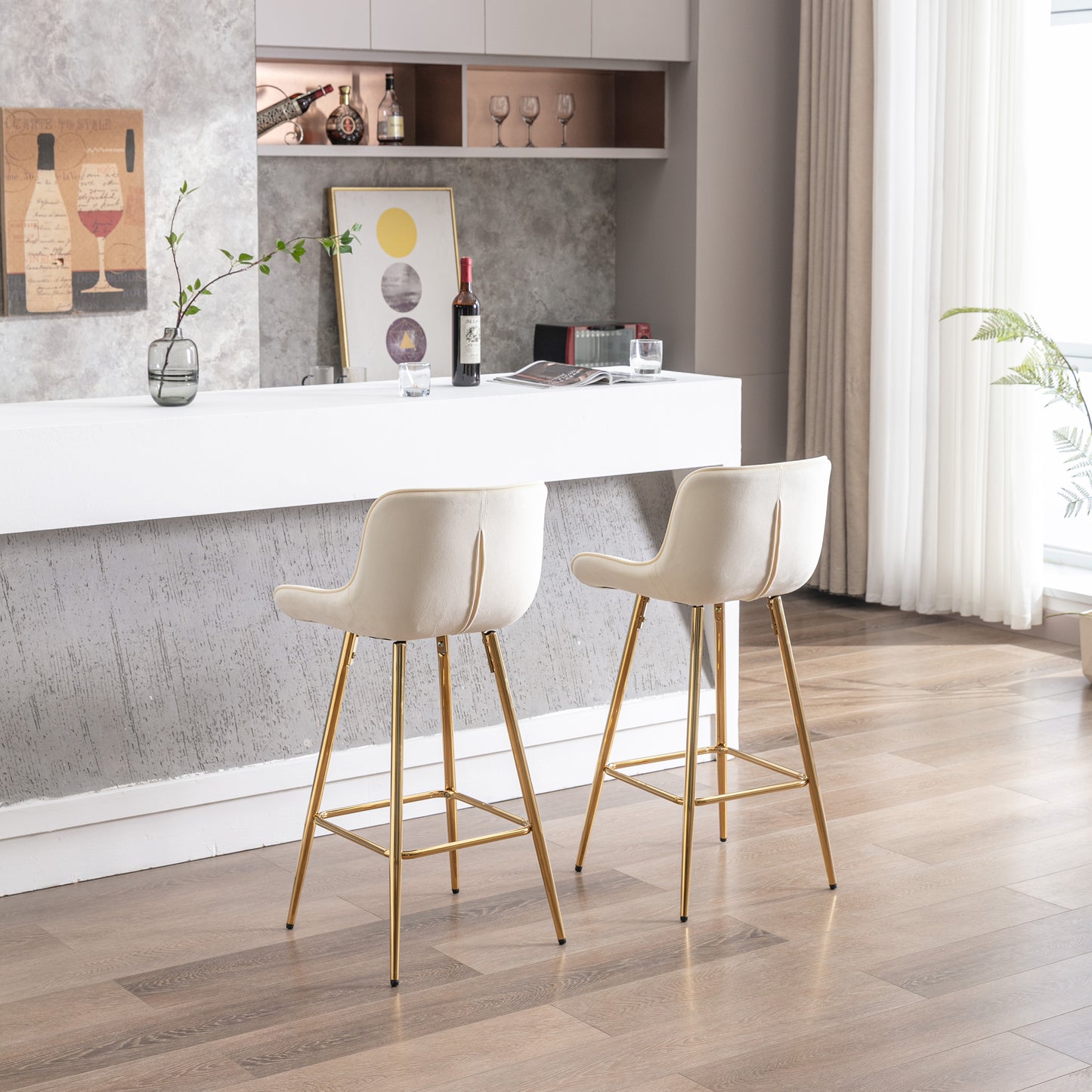 Cream velvet bar stool with gold legs