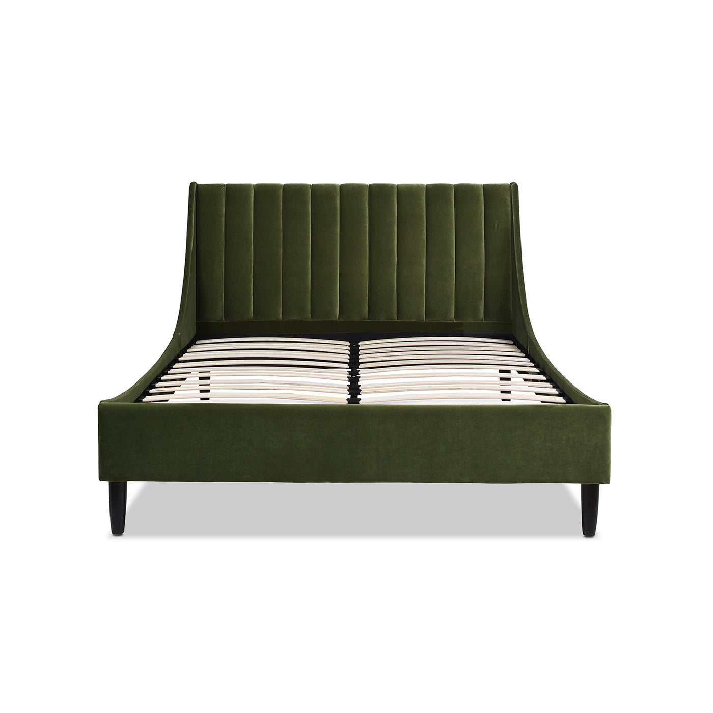 Green velvet channel tufted bed frame