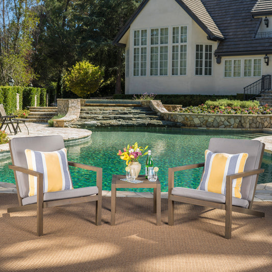 TREATLIFE HOME Outdoor 3-Piece Chat Set with Water-Resistant Cushions, Modern Adirondack Style, Brown Patina Frame, Beige