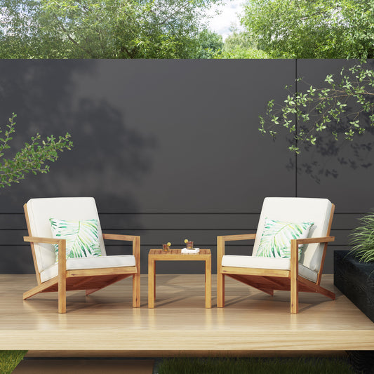 TREATLIFE HOME Outdoor 3-Piece Chat Set with Water-Resistant Cushions, Brown Patina Finish, Acacia Wood Construction