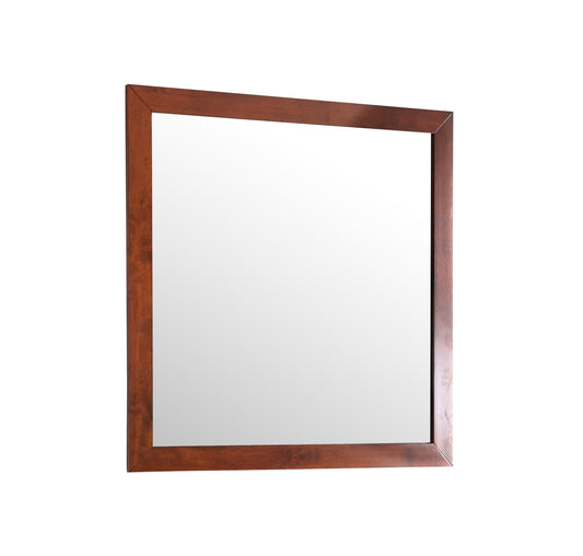 Rectangular wooden framed mirror with a dark cherry finish