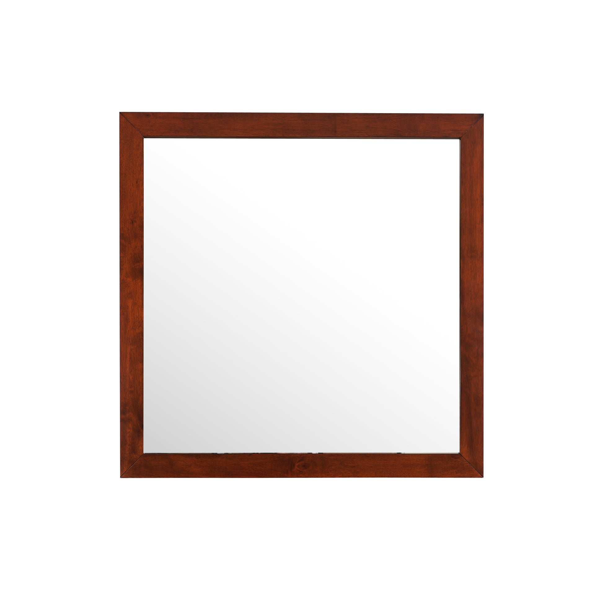 Square wooden mirror with a dark cherry finish frame
