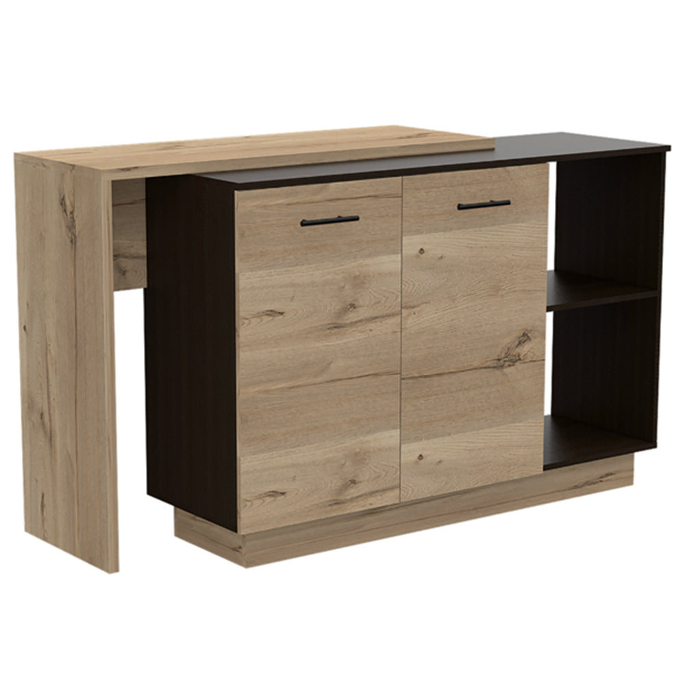 Modern wooden sideboard with twotone finish and integrated shelving