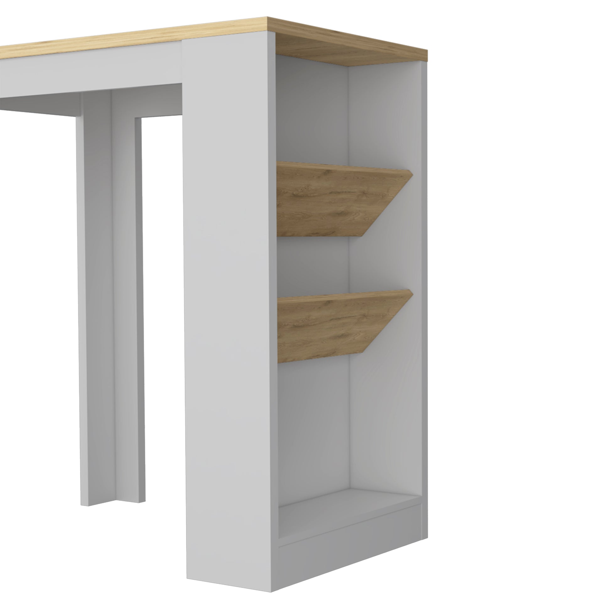 White and wood shelf unit with light wood top