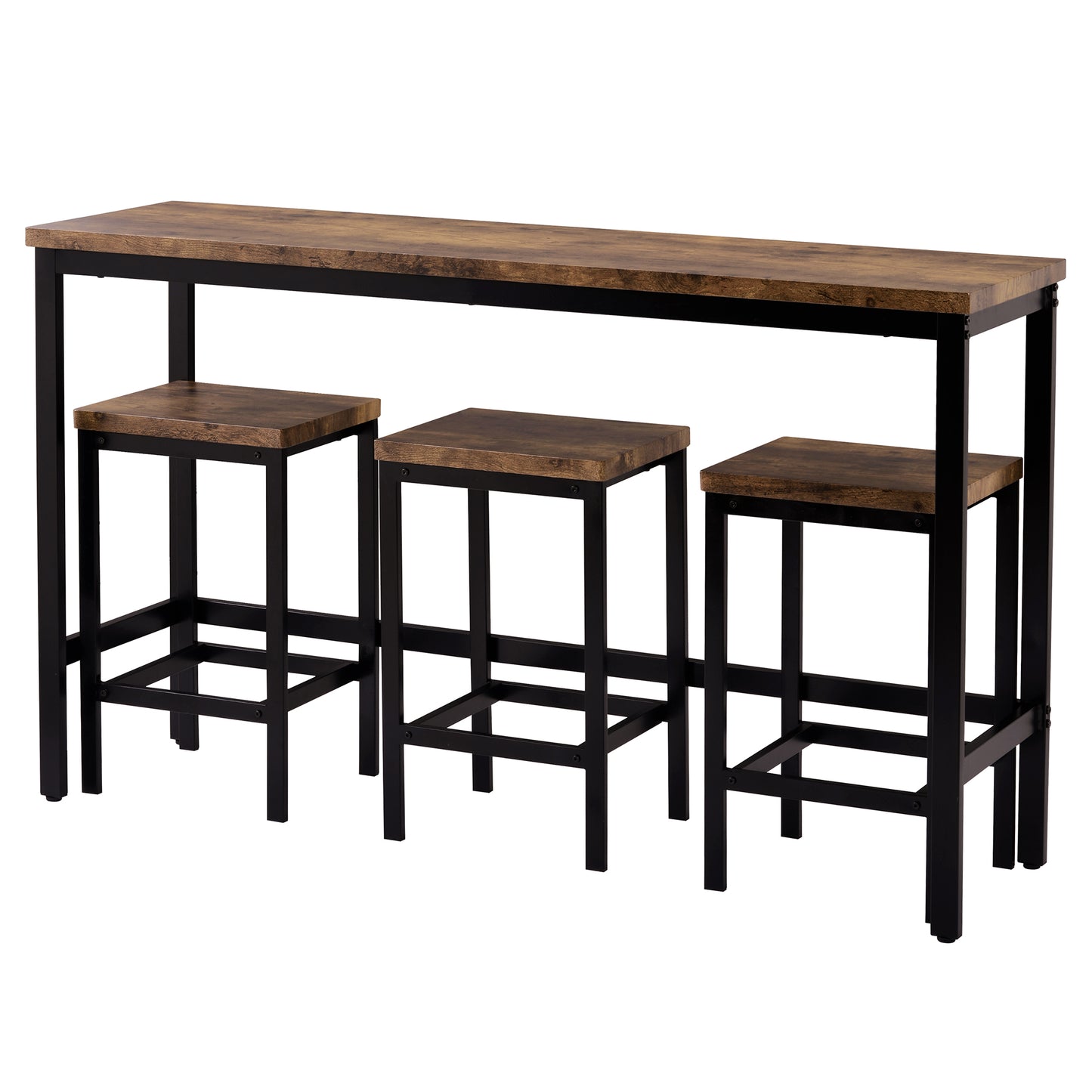 Rustic wood bar table with three matching stools