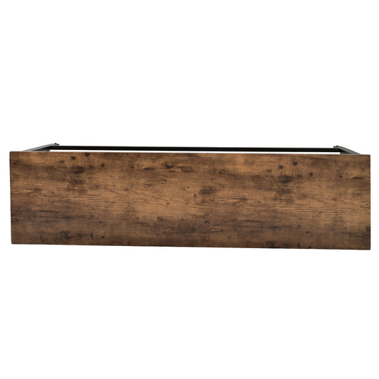 Rustic brown wood grain drawer with black metal frame