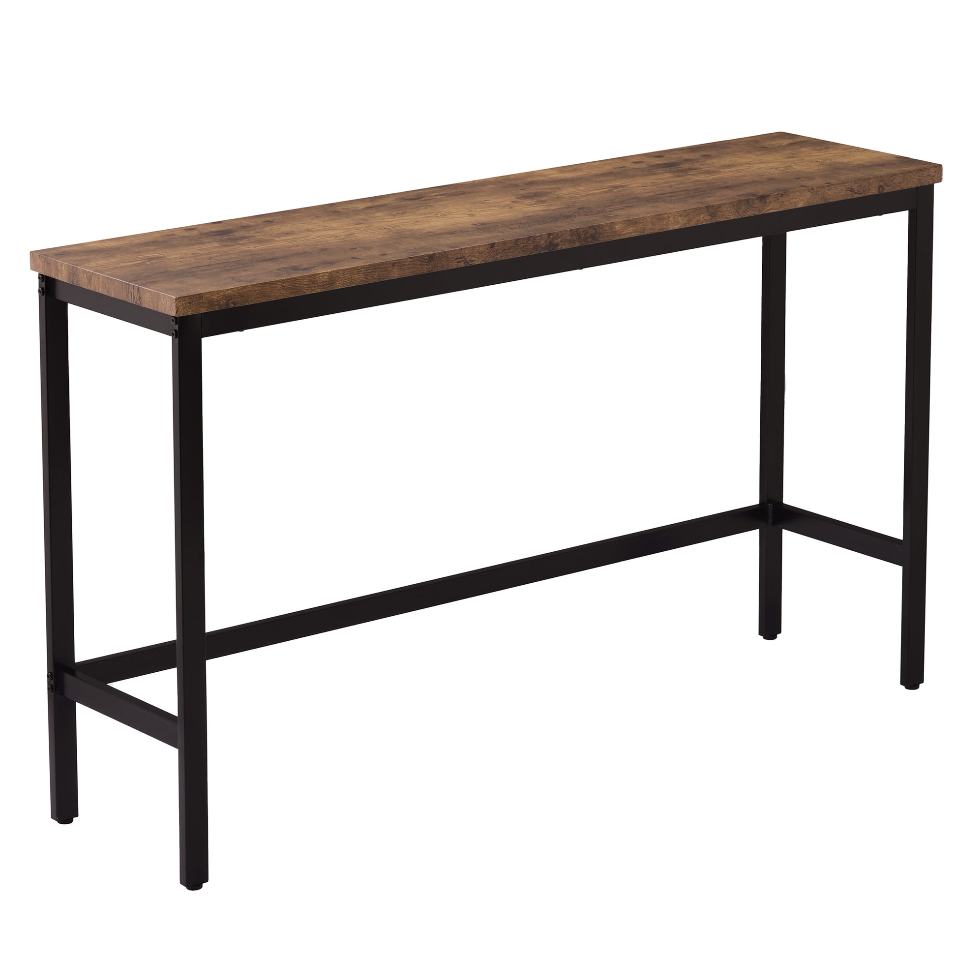 Rustic brown wood top console table with black metal legs