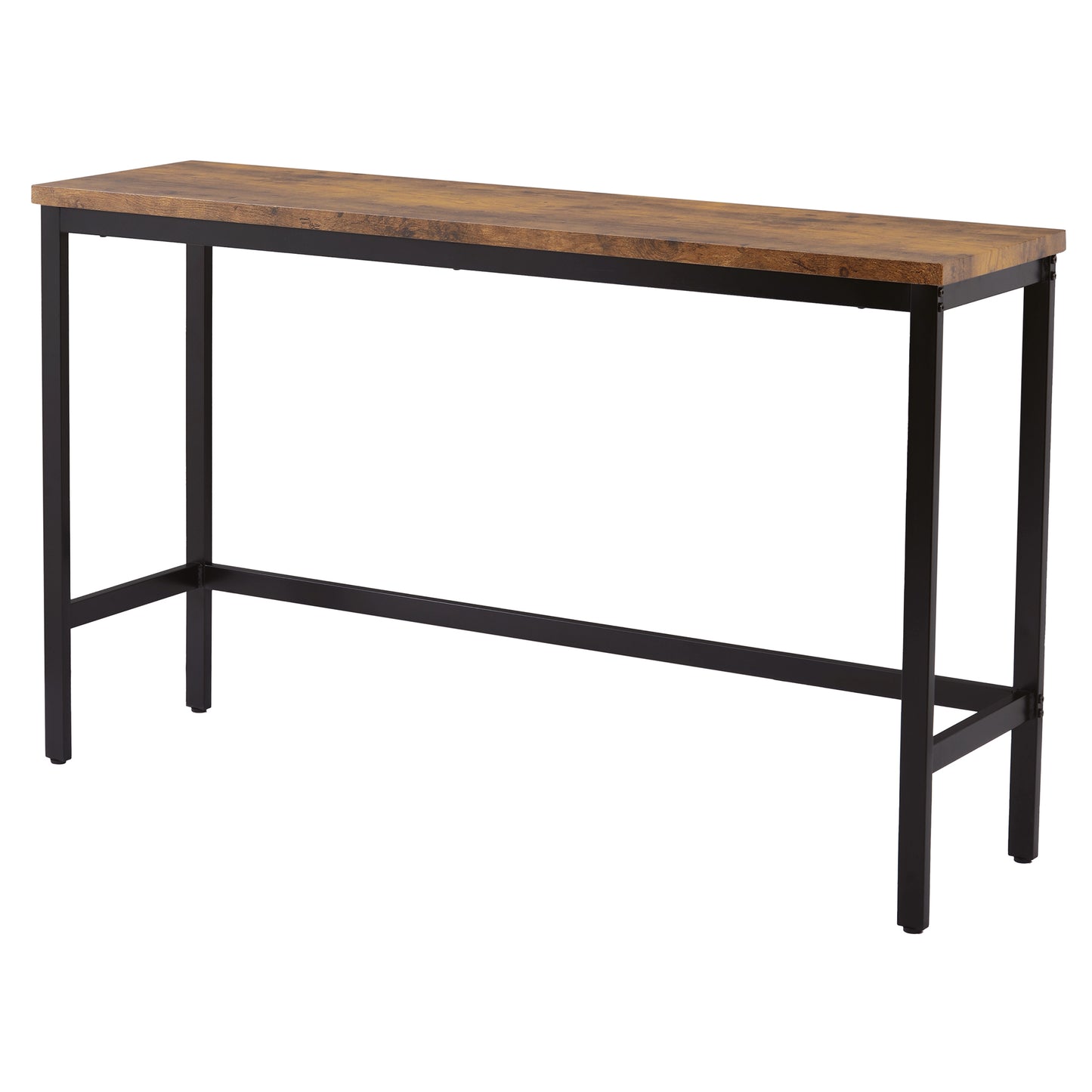 Rustic brown wood bar table with black metal frame