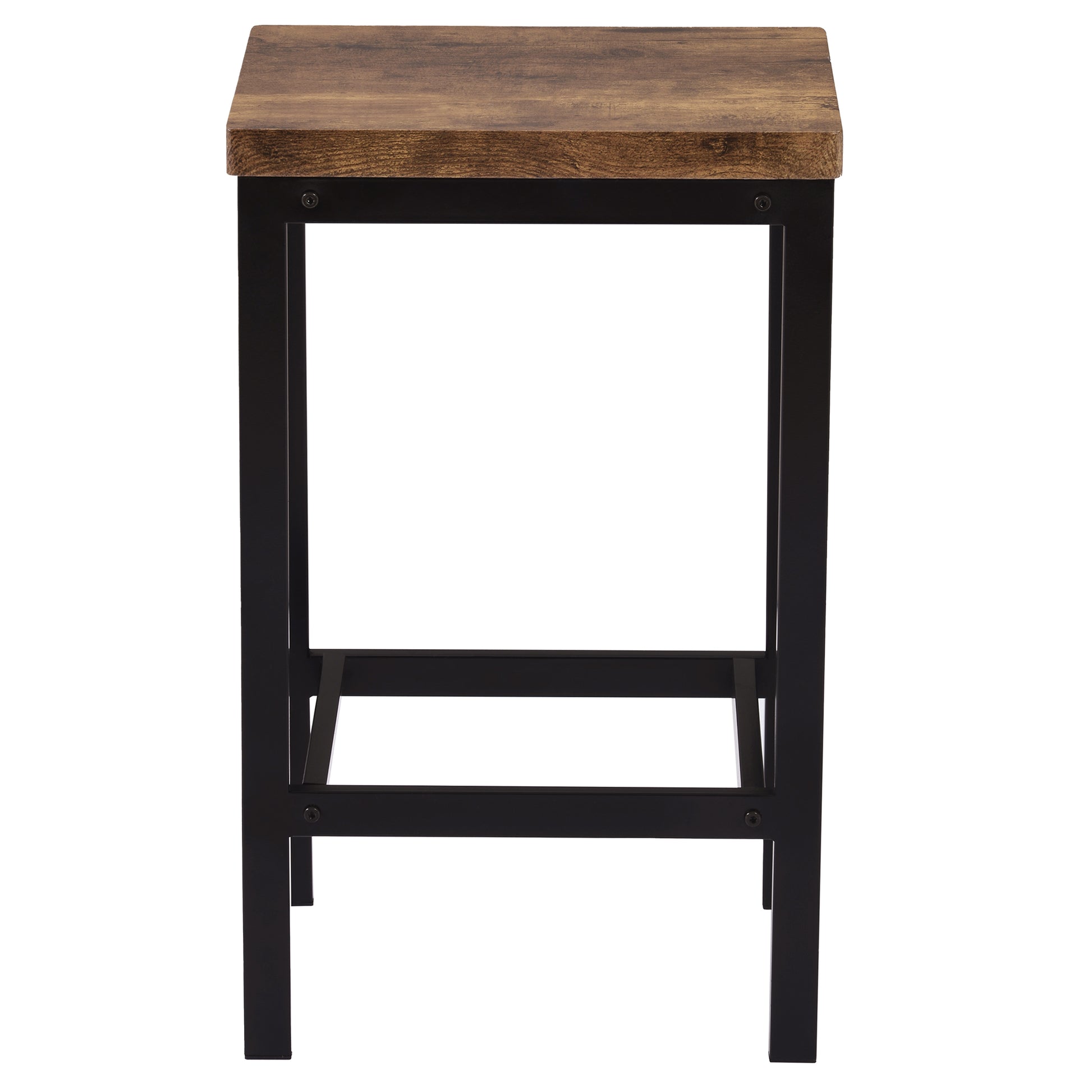 Rustic brown wood top bar stool with black metal frame