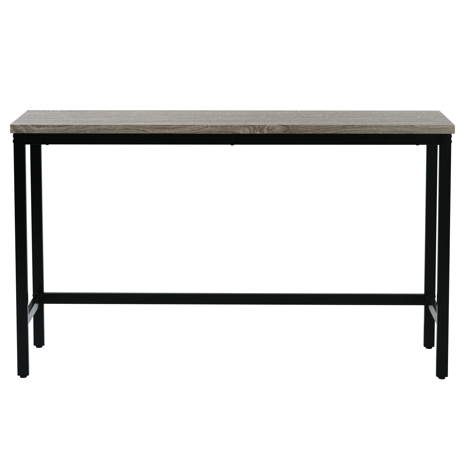 Rustic oak veneer console table with black metal legs