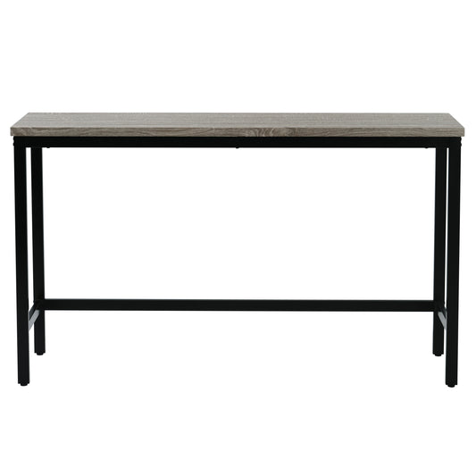Rustic oak veneer console table with black metal legs