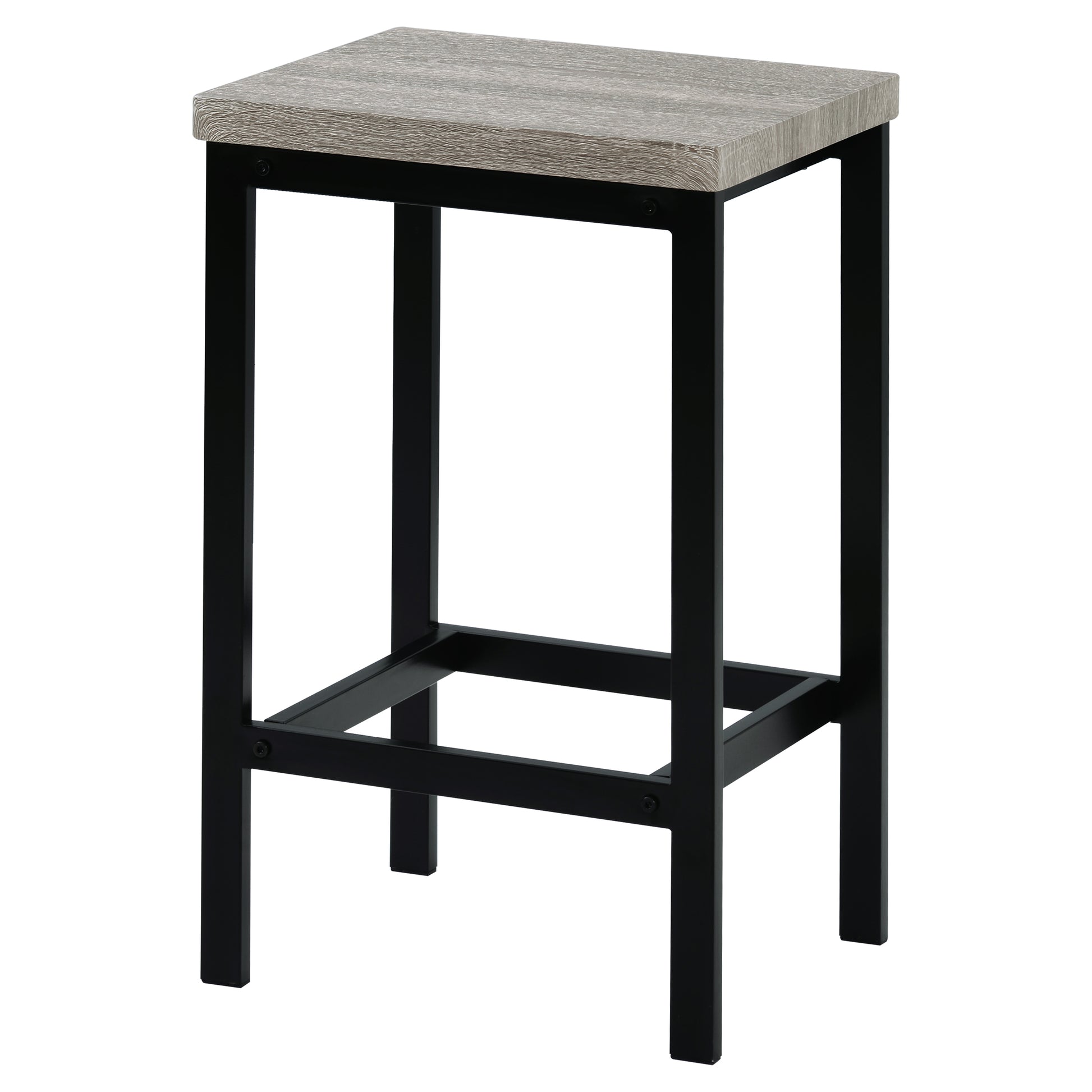 Gray wood grain top counter stool with black metal frame
