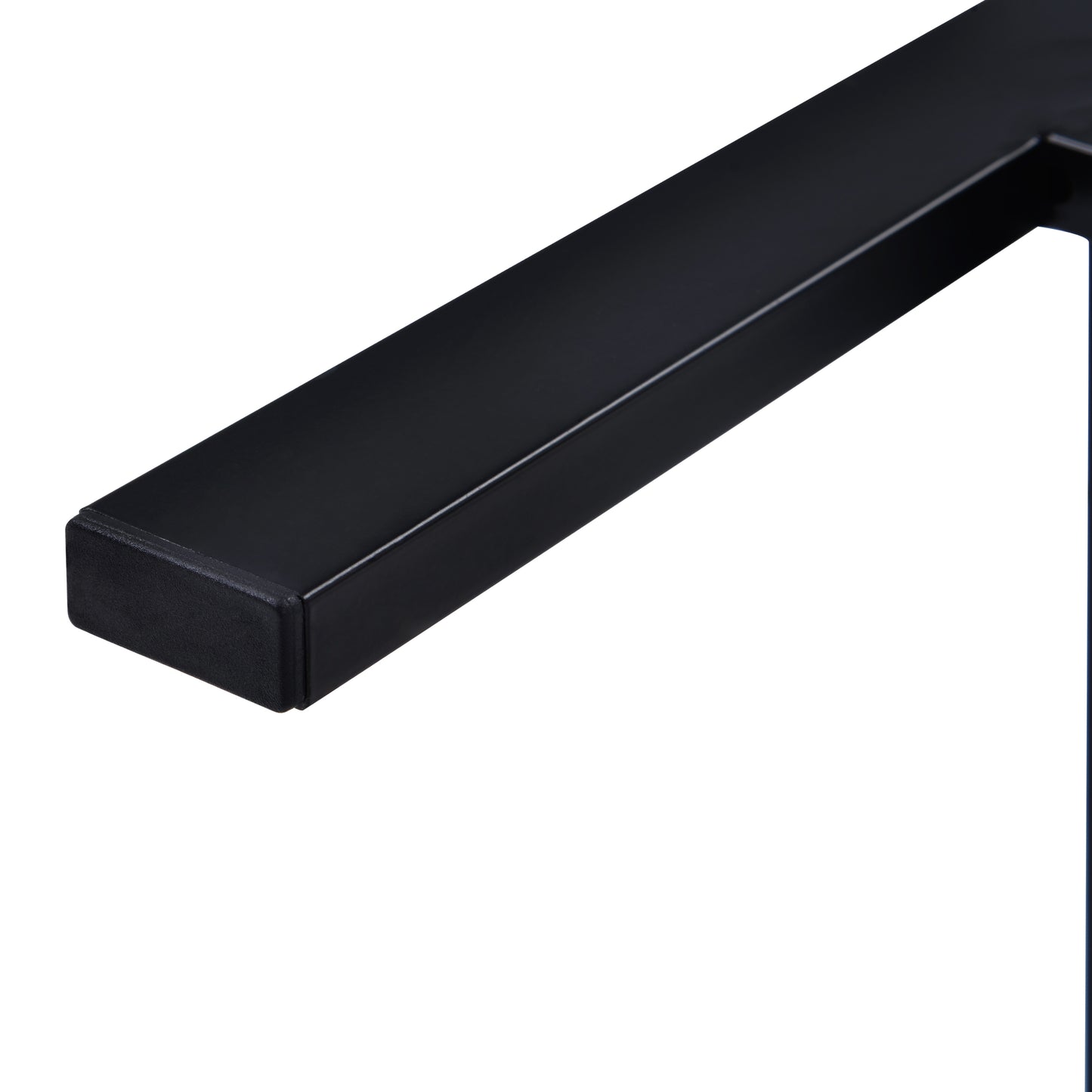 Black metal table leg with squared edges and textured foot