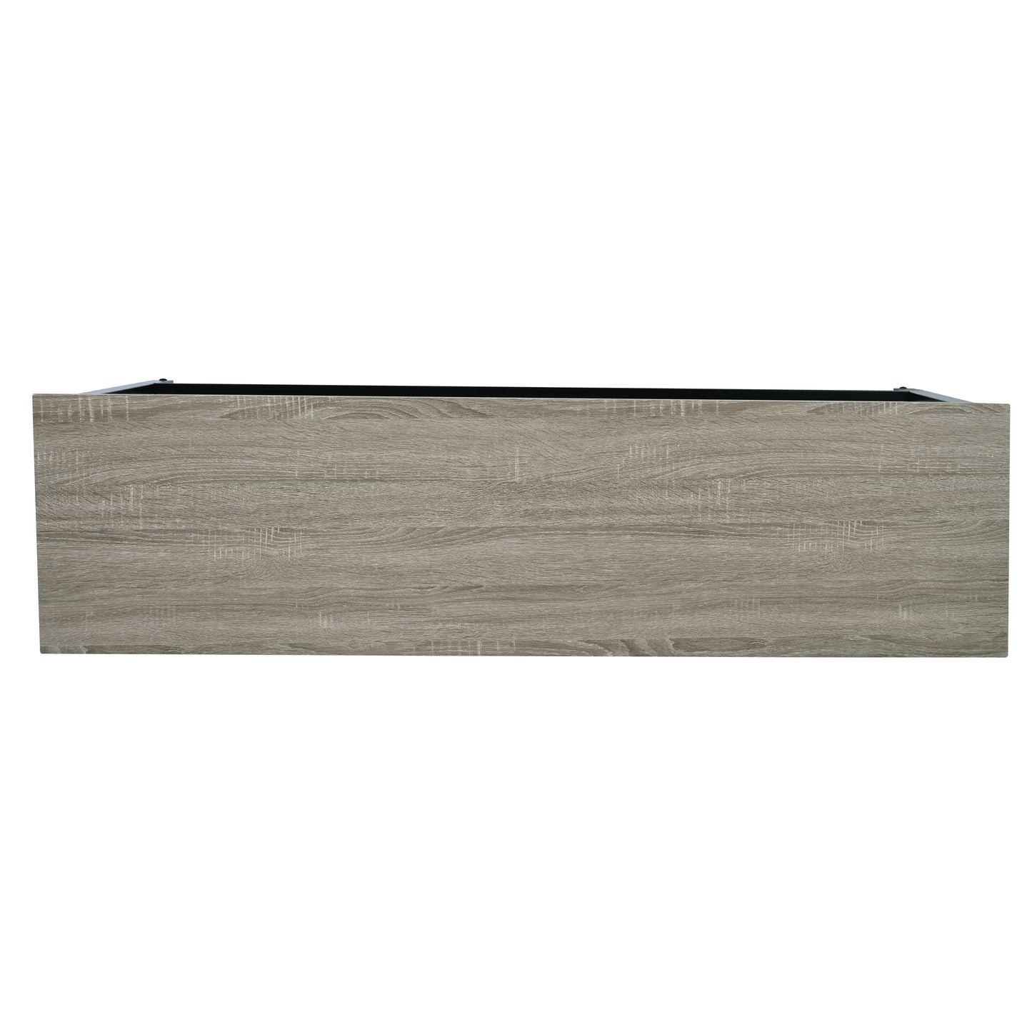 Modern grey wood grain single drawer unit with black metal accents