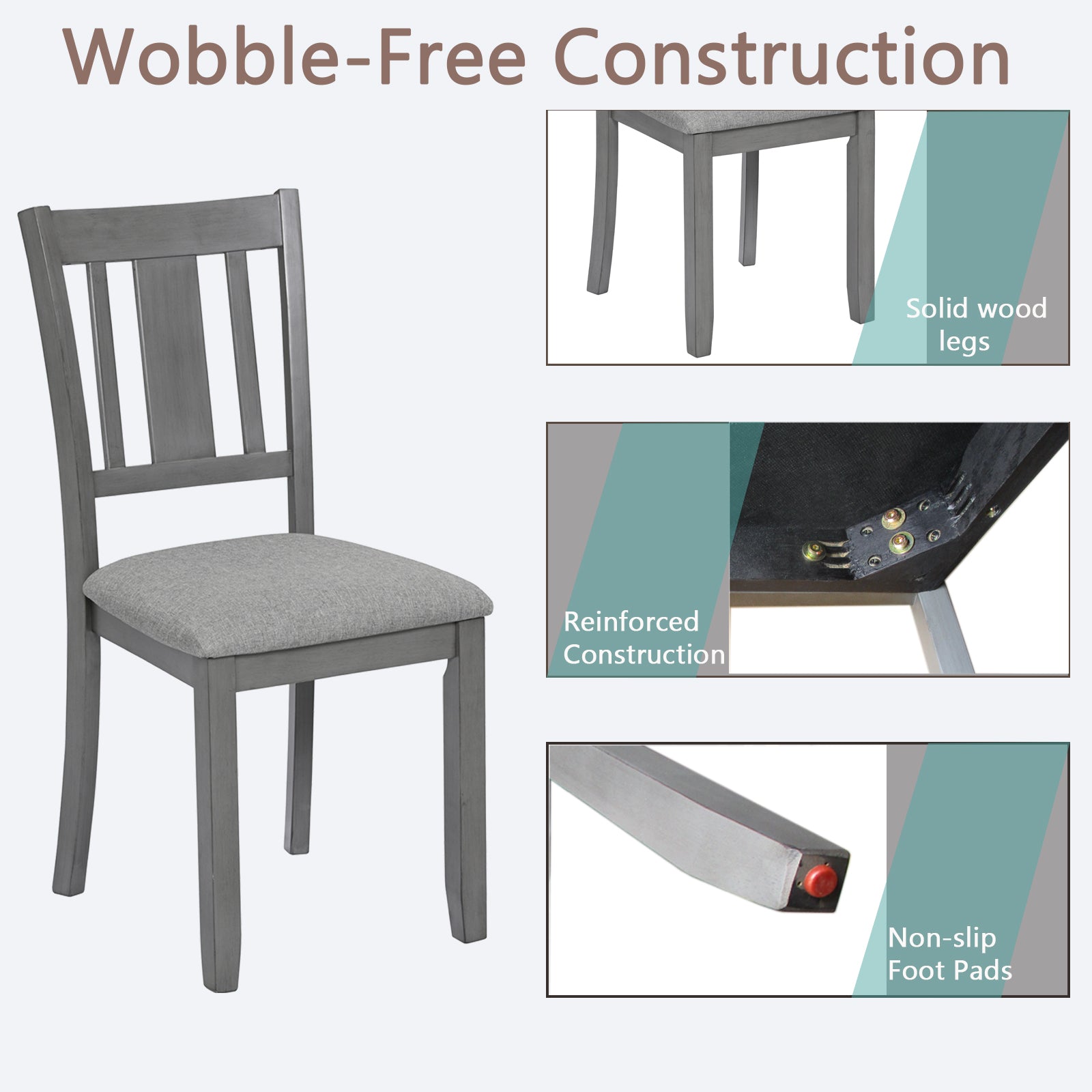 Gray wooden dining chair with upholstered seat