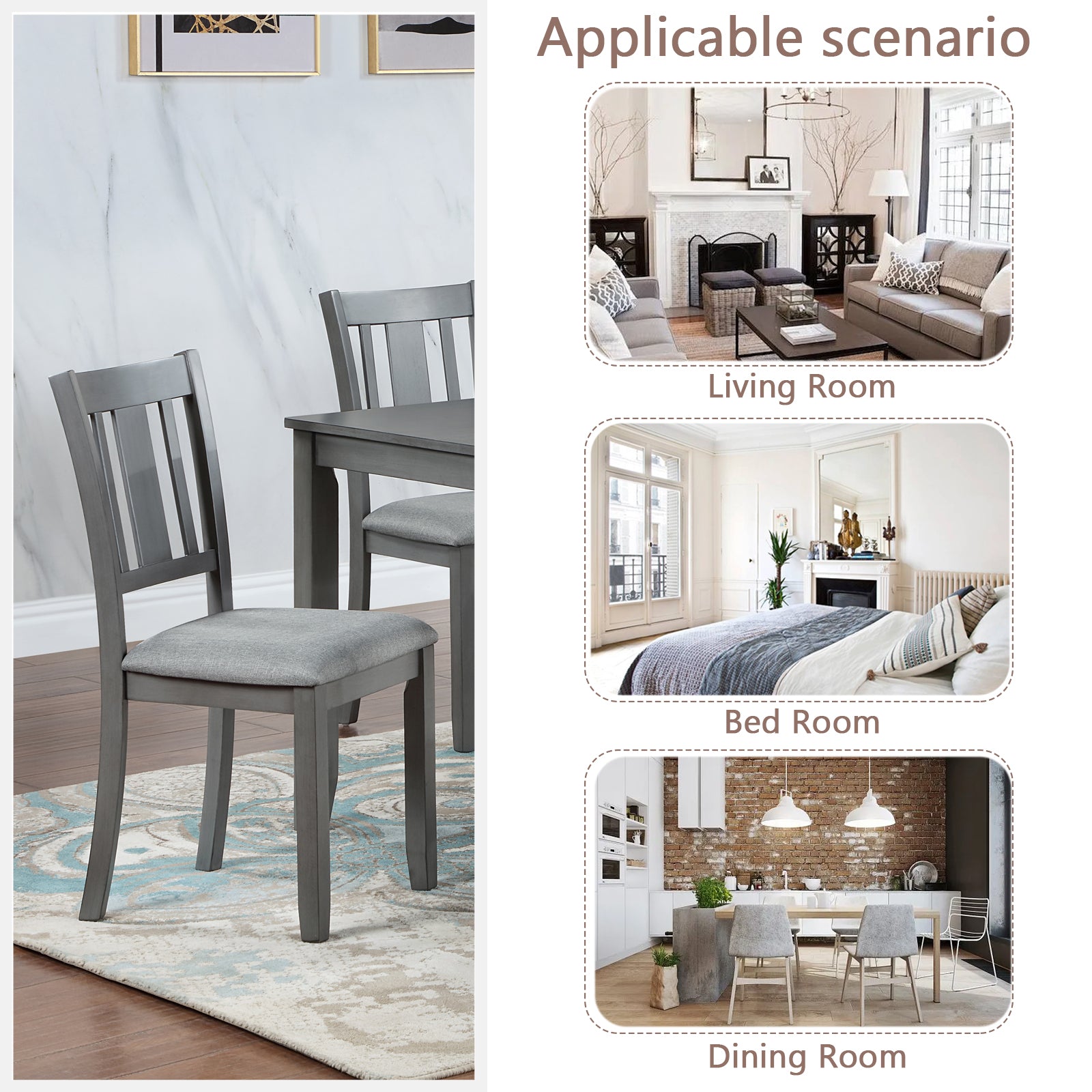 Gray wooden dining chair with upholstered seat
