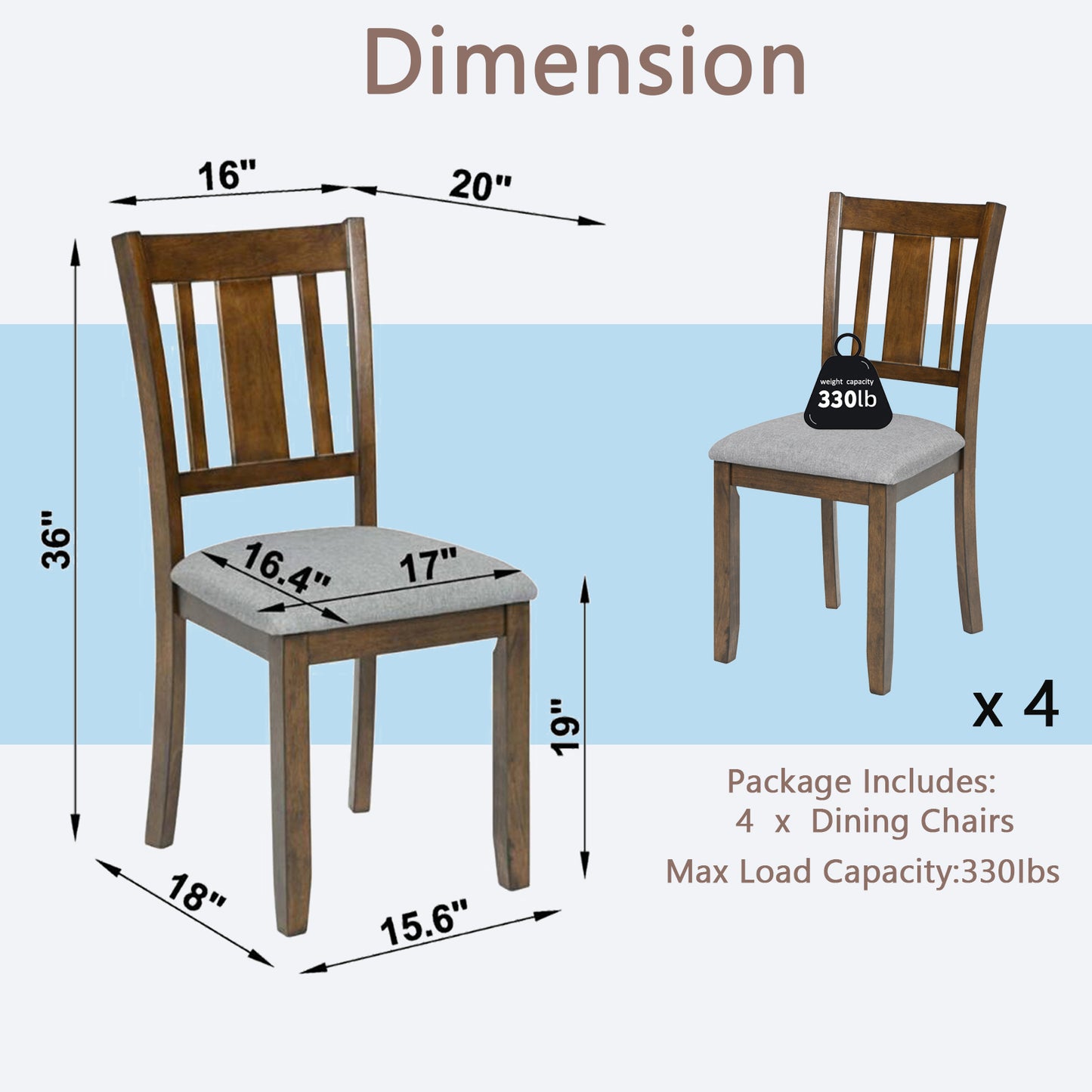 Wooden dining chair with grey upholstered seat lb capacity