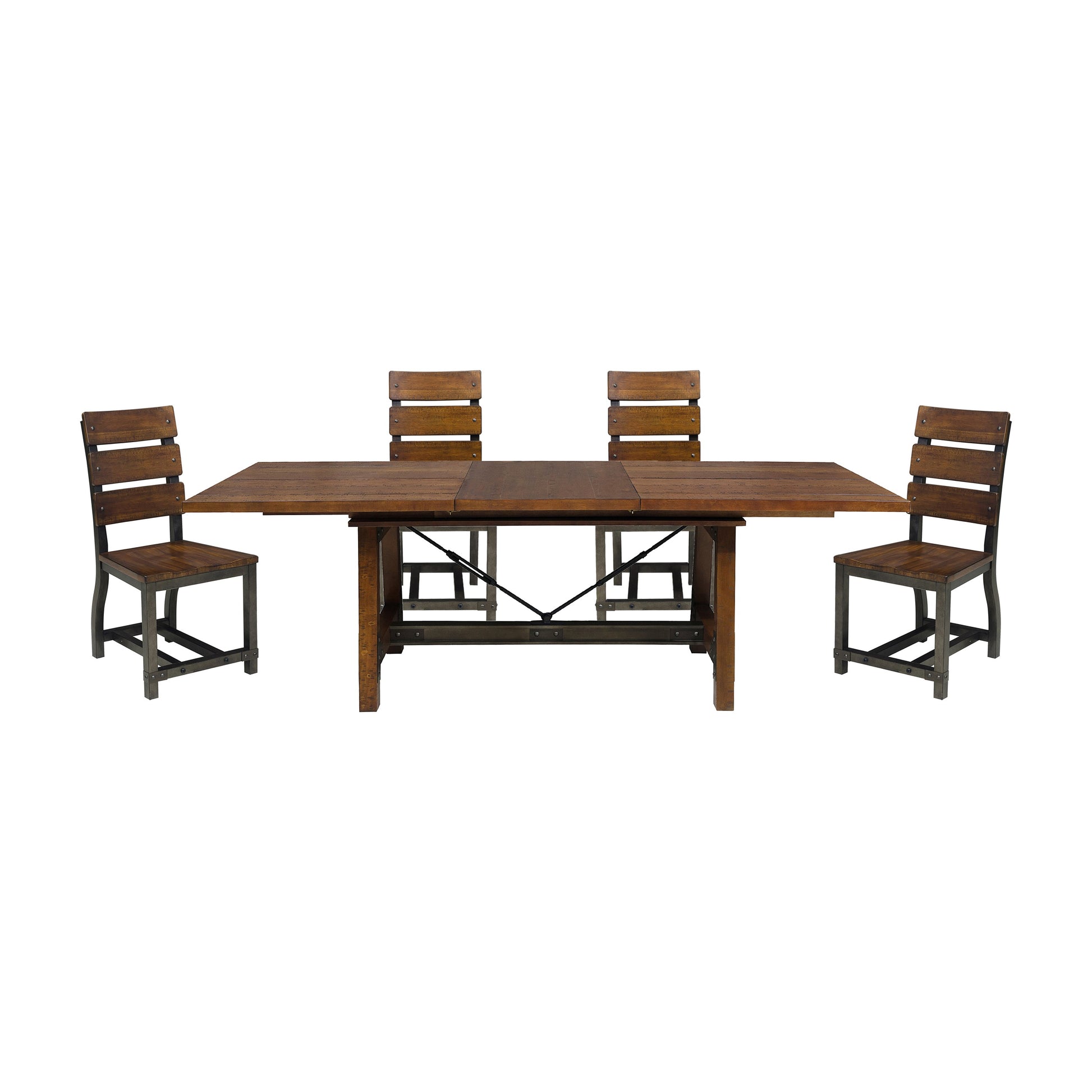 Rustic extendable dining table with four matching chairs