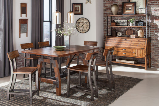 Rustic industrial wood and metal counter height table set
