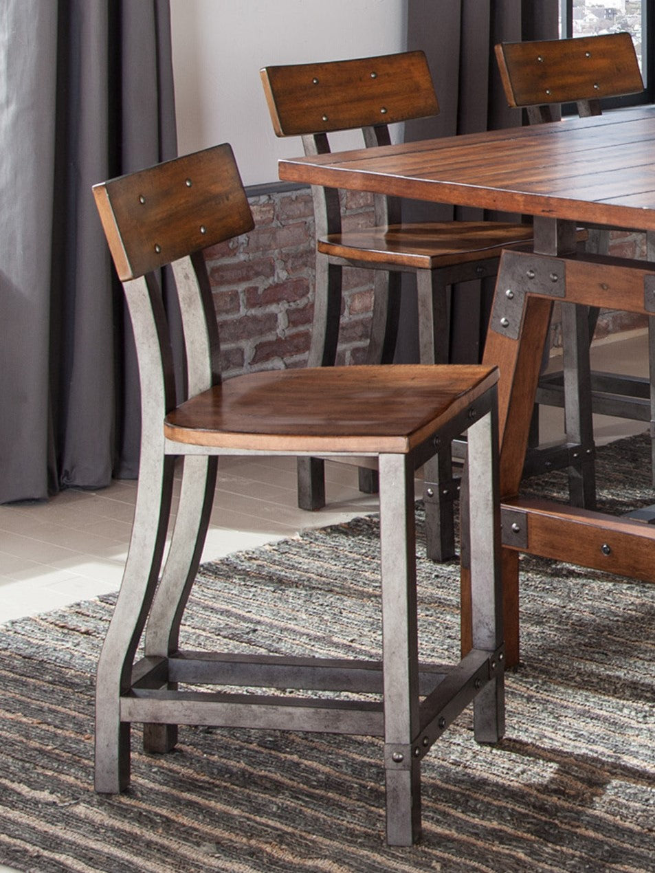 Rustic wooden counter stool with industrial metal frame
