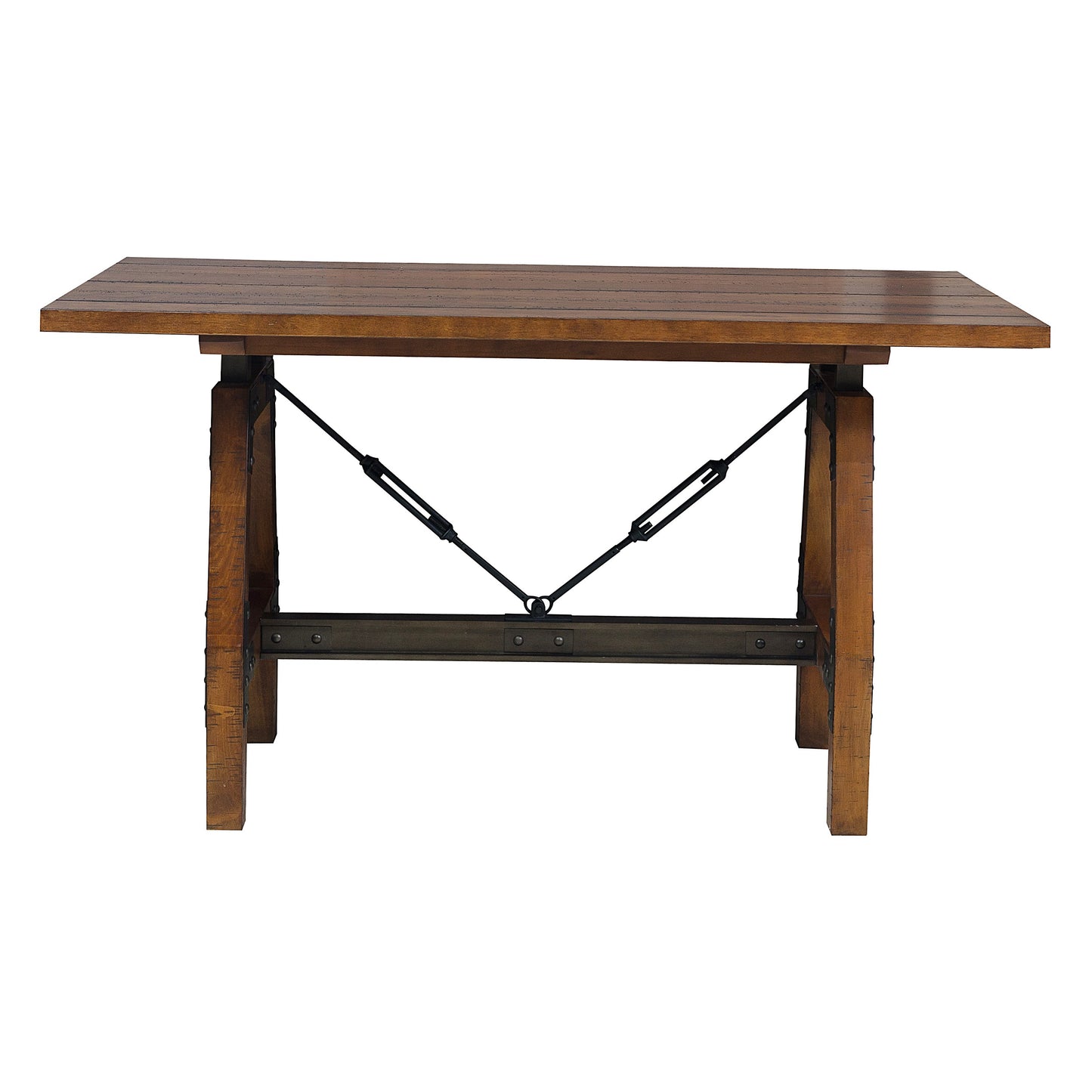 Rustic wood dining table with metal accents