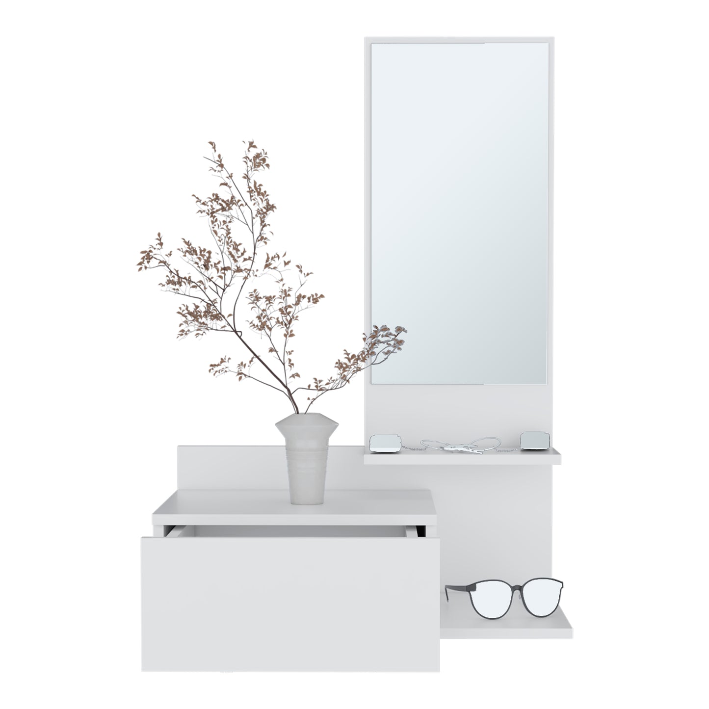 White modern entryway console with drawer and mirror Primary keyword entryway console