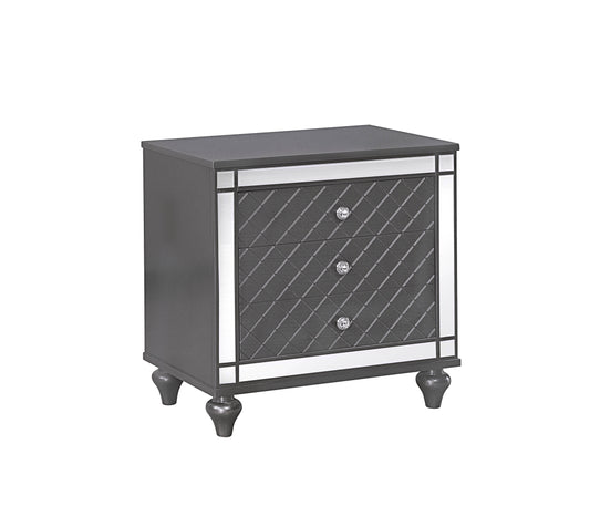 TREATLIFE HOME Wood Nightstand with Ball Bearing Drawer Glides and Inlaid Mirror Accents, Dark Gray Finish, Modern Design