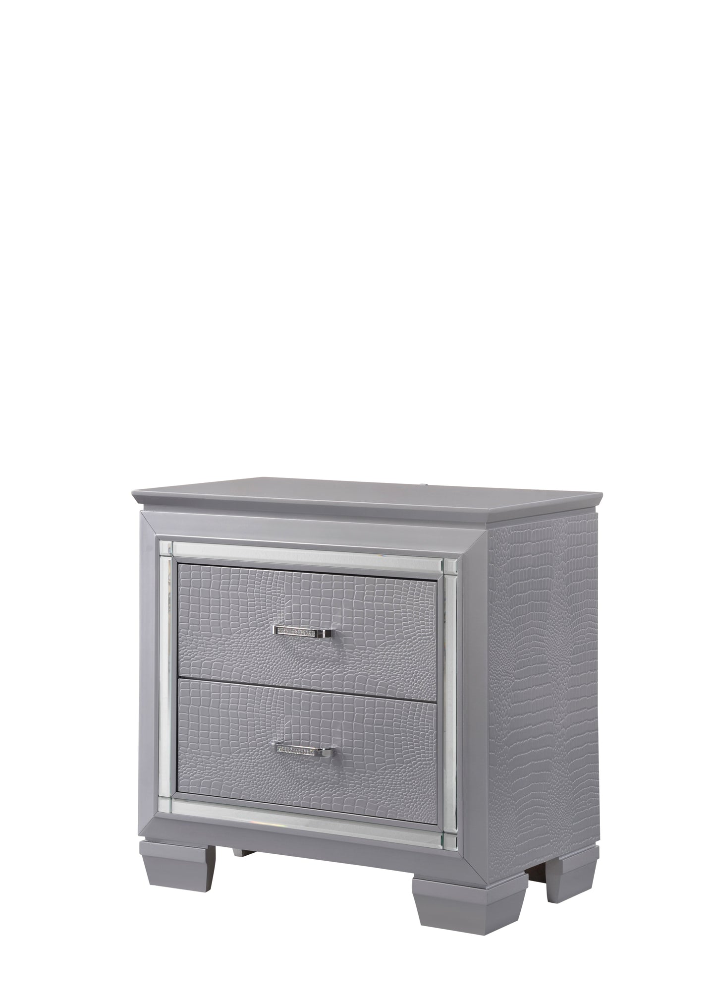 TREATLIFE HOME Wooden Nightstand with Integrated Night Light, Mirrored Accents, Gray Finish
