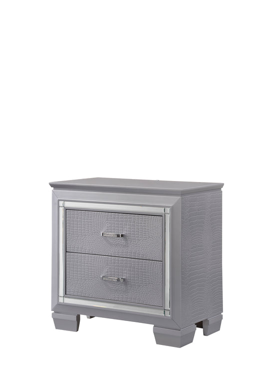 TREATLIFE HOME Wooden Nightstand with Integrated Night Light, Mirrored Accents, Gray Finish