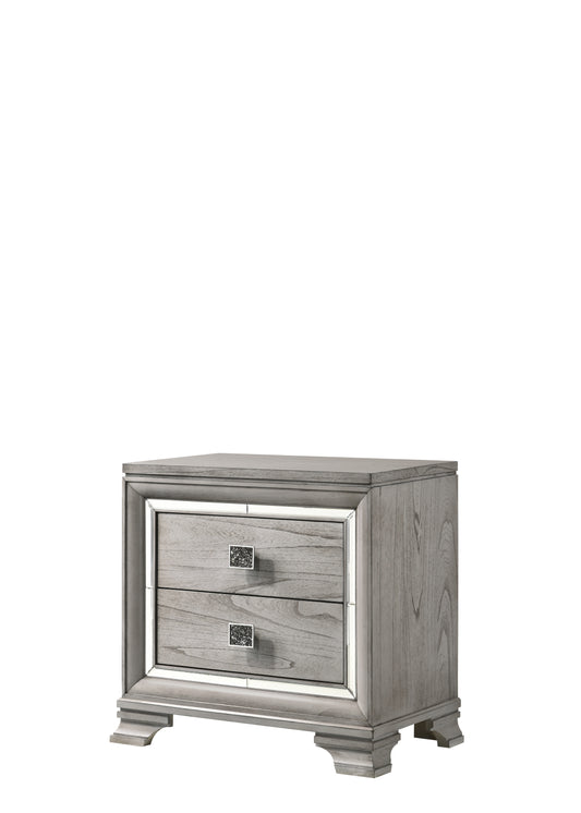 TREATLIFE HOME Nightstand with Mirrored Accents and Unique Square Knobs, Gray Finish, Dovetail Drawer Construction