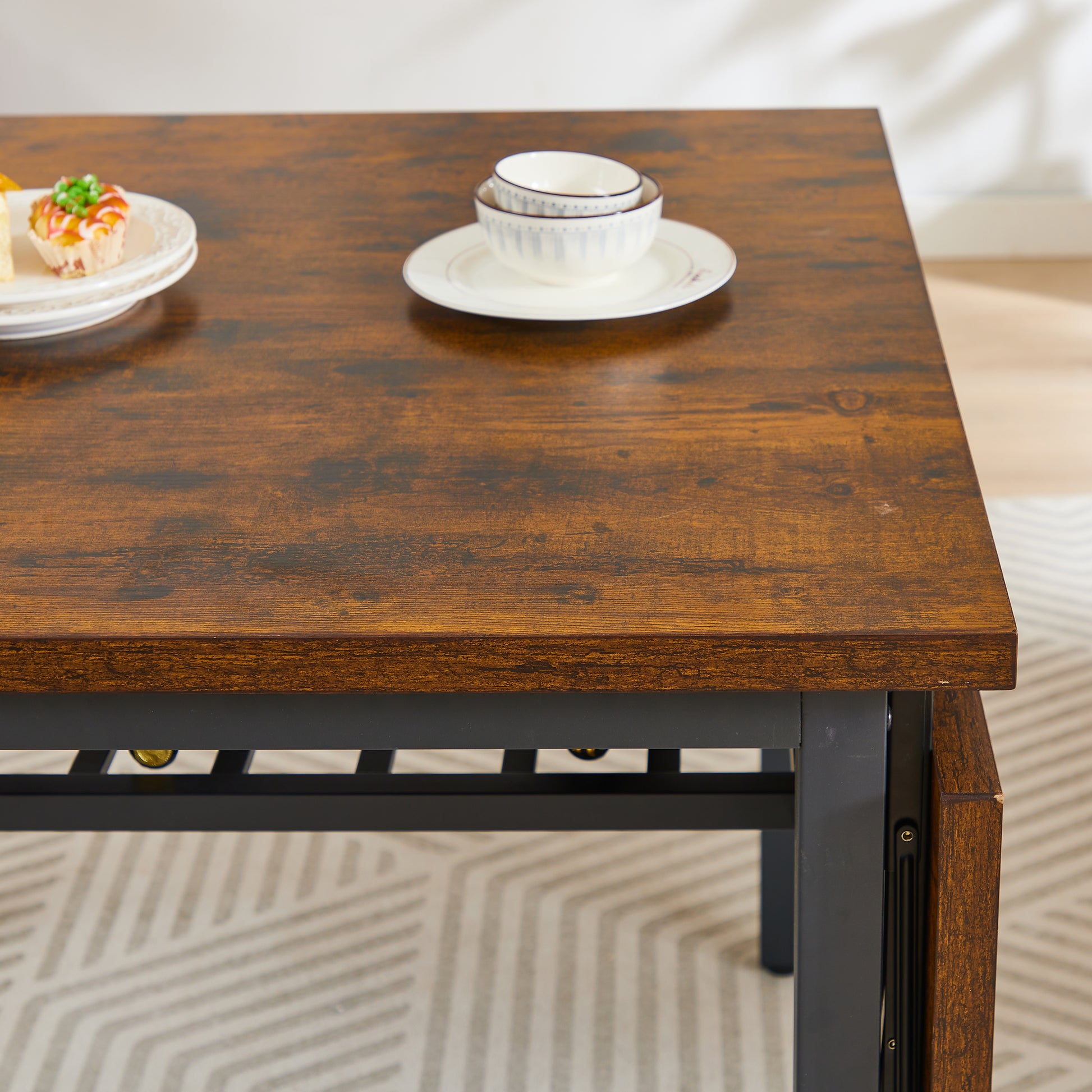 Rustic brown wood coffee table with black metal frame