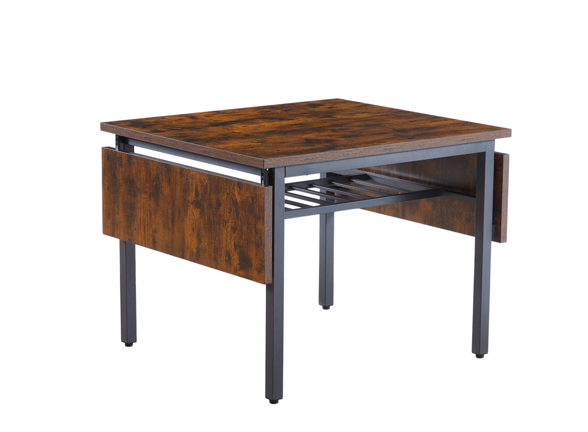 Dropleaf dining table with rustic wood finish and black metal frame