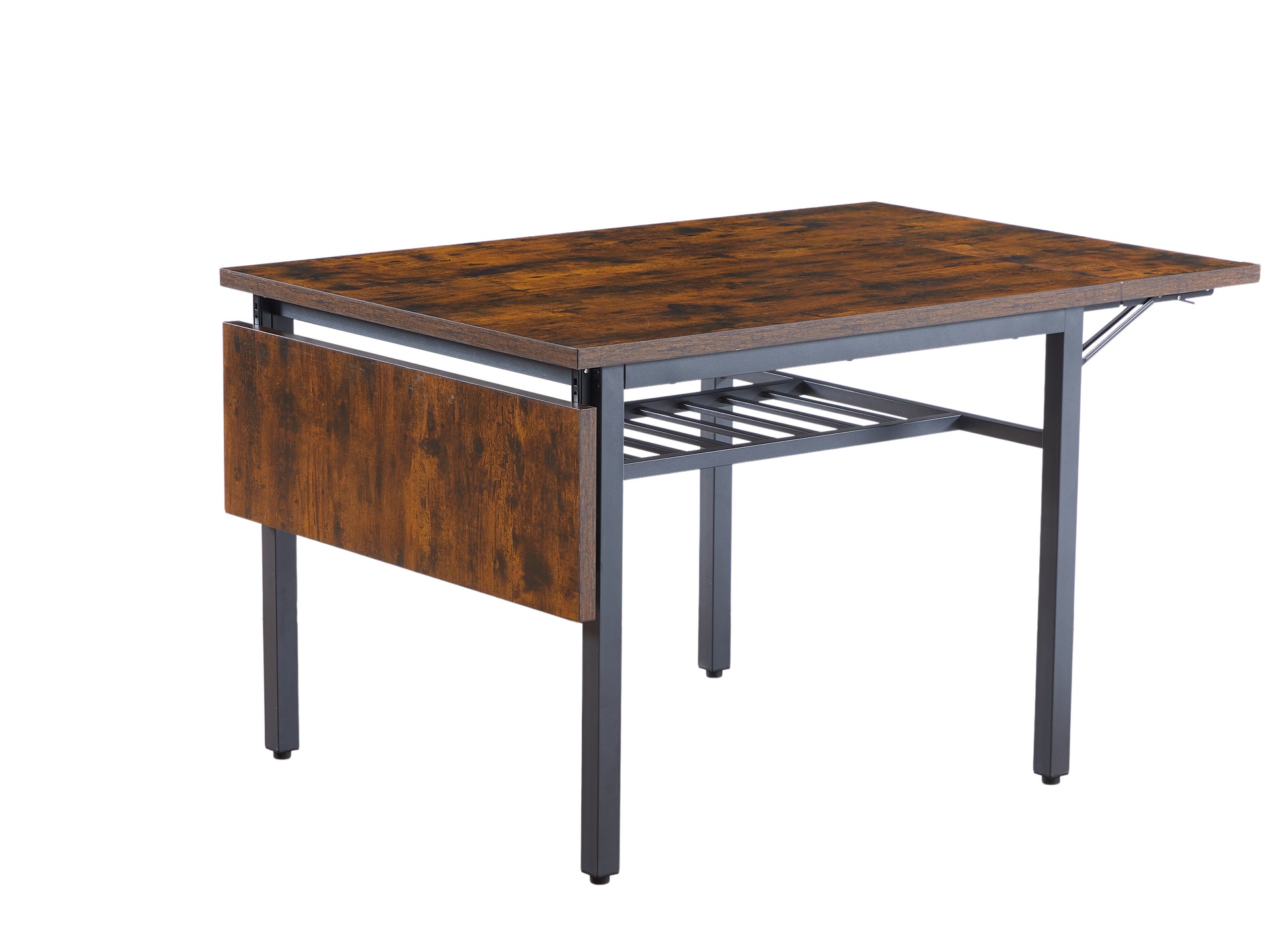 Rustic wood dropleaf dining table with metal frame