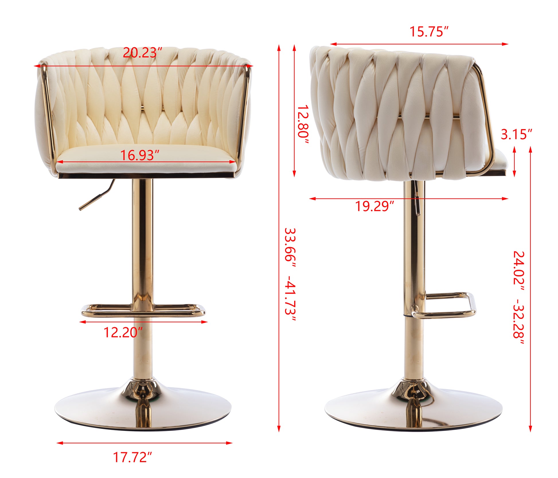 Cream velvet bar stool with tufted back and gold base