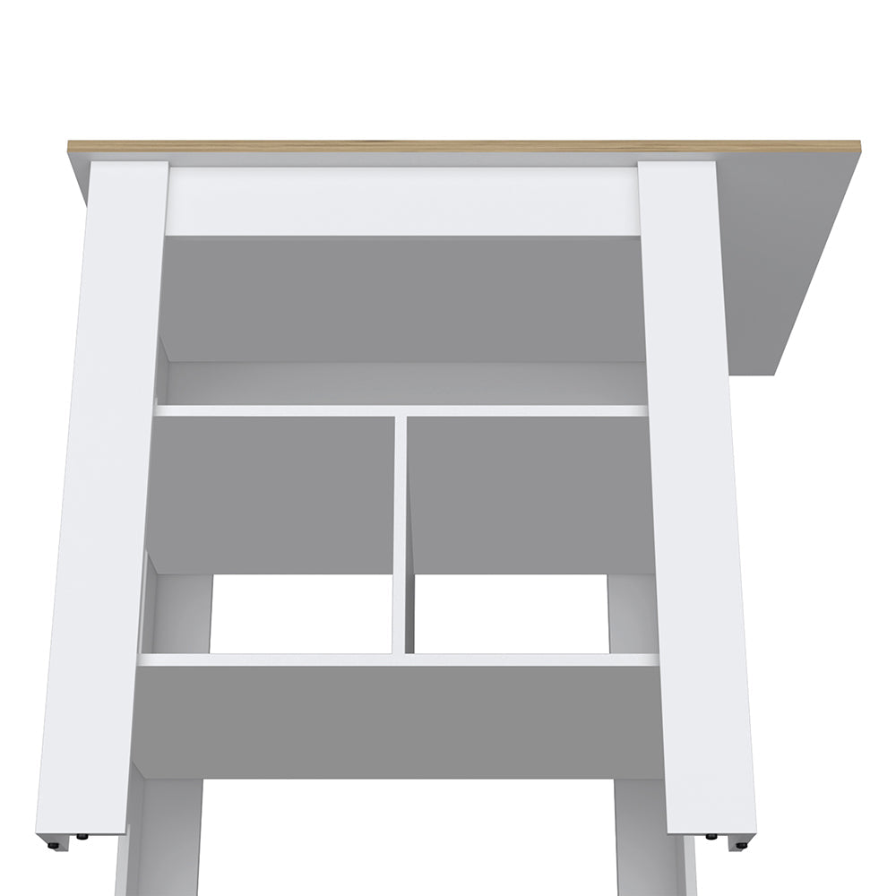 Modern white bookshelf with oak top shelf