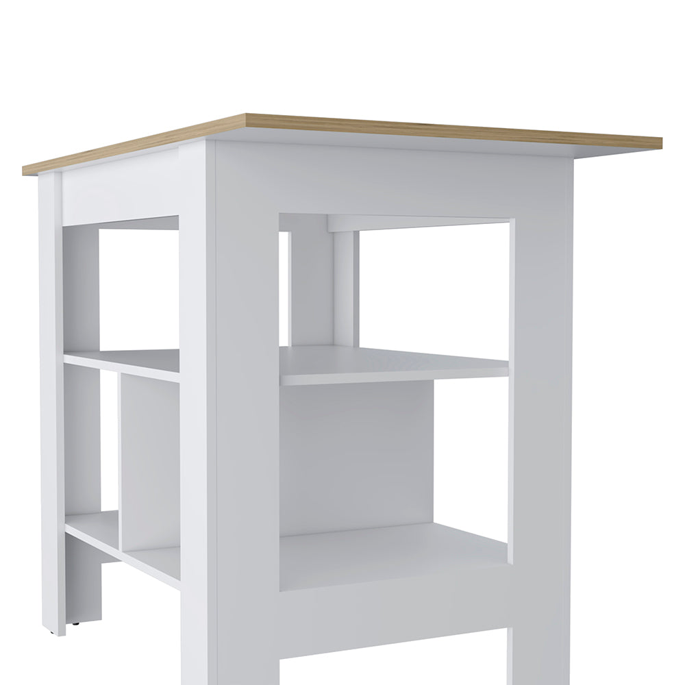 White wooden bookshelf with oakeffect top
