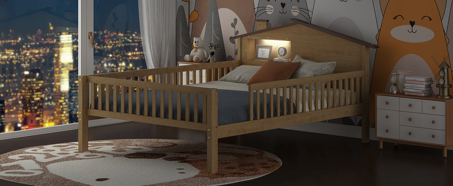 Wooden toddler bed with houseshaped headboard and builtin light perfect for kids room
