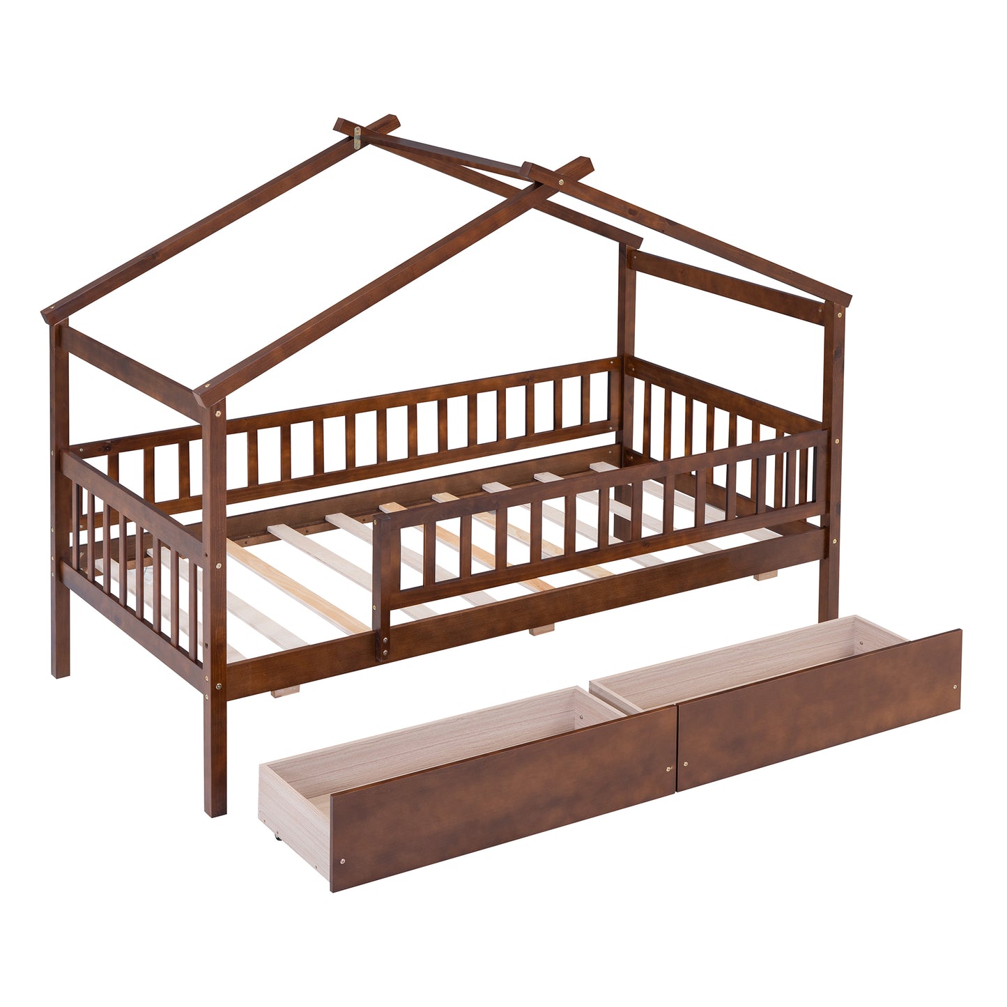 Brown wooden house bed frame for kids