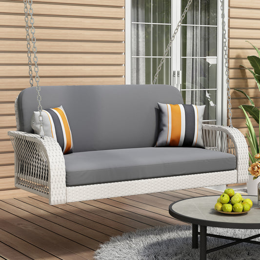 TREATLIFE HOME Wicker Porch Swing, 2-Seater Hanging Bench with Cushions and Chains, Ideal for Backyard and Garden, Grey