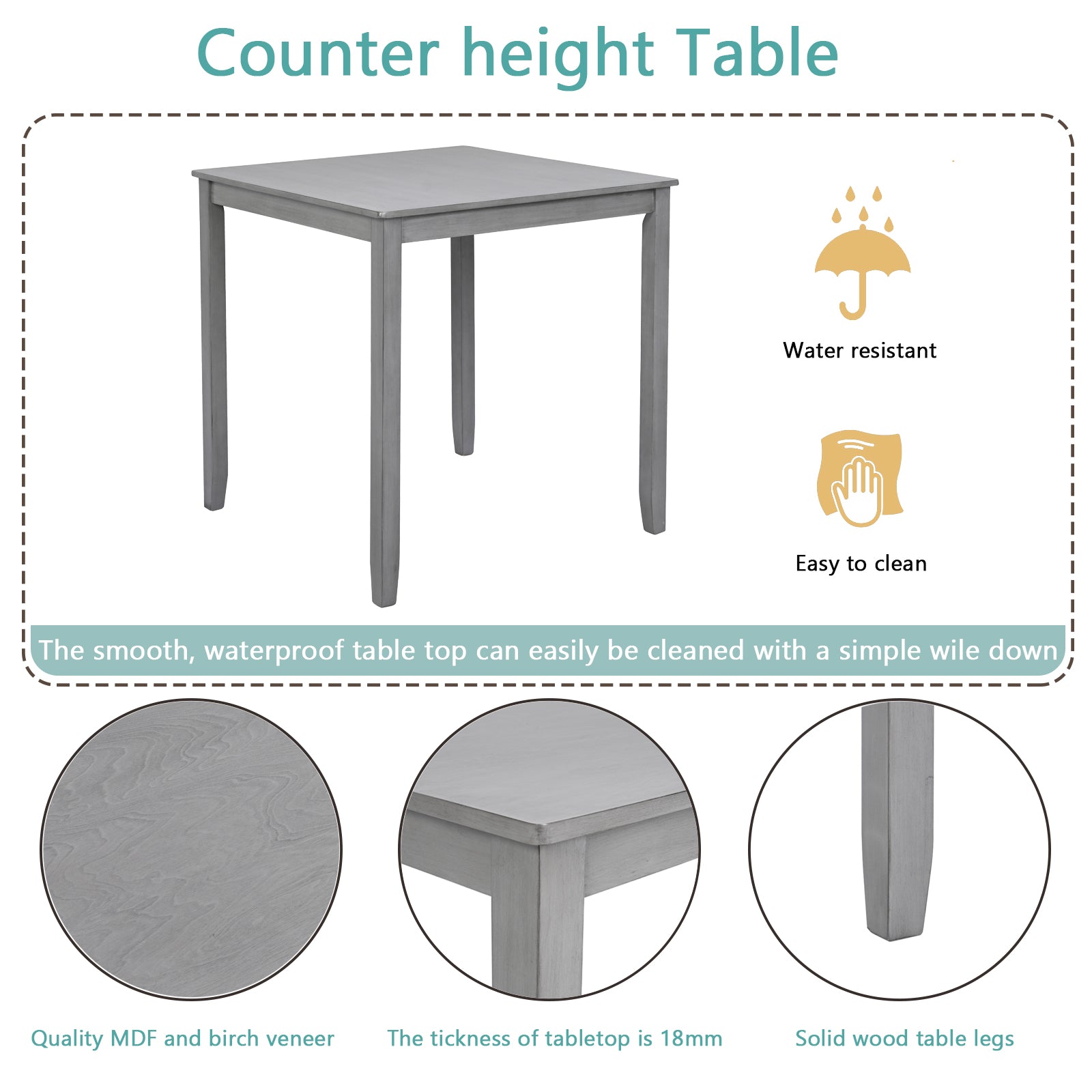Grey counter height table with MDF and birch veneer